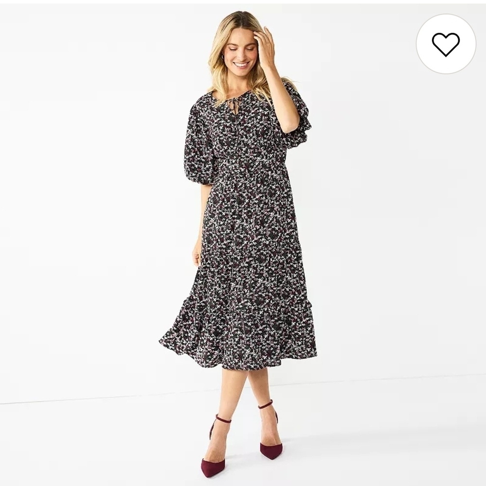 Draper James Black Floral Midi Dress